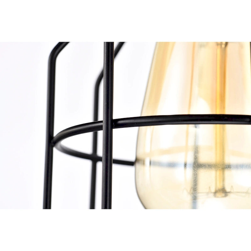 Lustre d'îlot de cuisine Malli Farmhouse, finition bois, métal noir mat - Noir mat et aspect bois