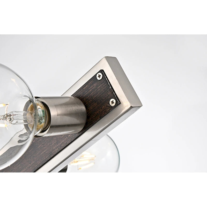 Luminaire linéaire à 6 lumières pour îlot central, en nickel brossé et bois - Nickel brossé et bois