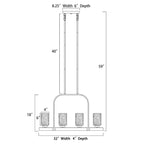Luminaire linéaire à 4 lumières pour îlot central, en nickel brossé et bois, avec verre bullé.
