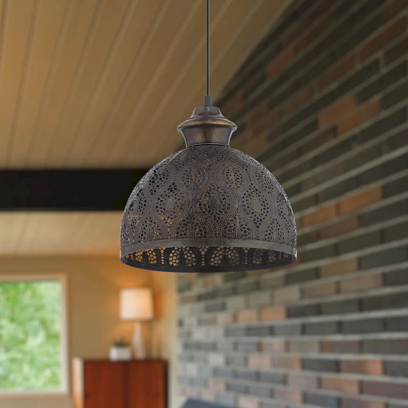 Suspension Sigrid River of Goods en métal bronze antique avec abat-jour en forme de bol - 11 x 11 x 11,25/70,25