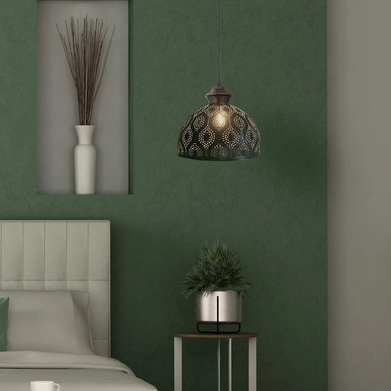 Suspension Sigrid River of Goods en métal bronze antique avec abat-jour en forme de bol - 11 x 11 x 11,25/70,25