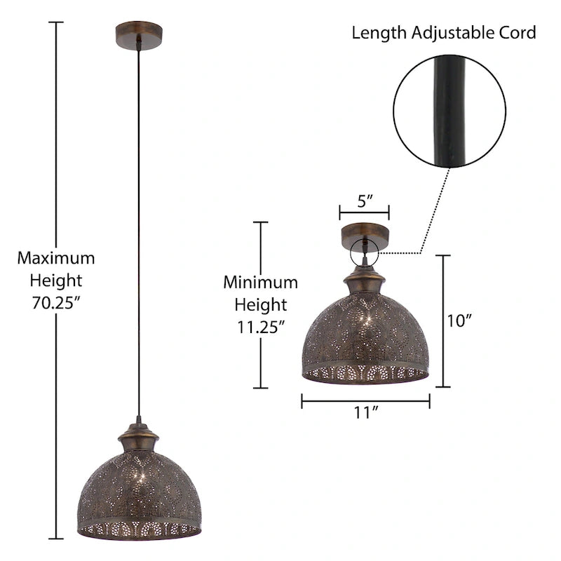 Suspension Sigrid River of Goods en métal bronze antique avec abat-jour en forme de bol - 11 x 11 x 11,25/70,25