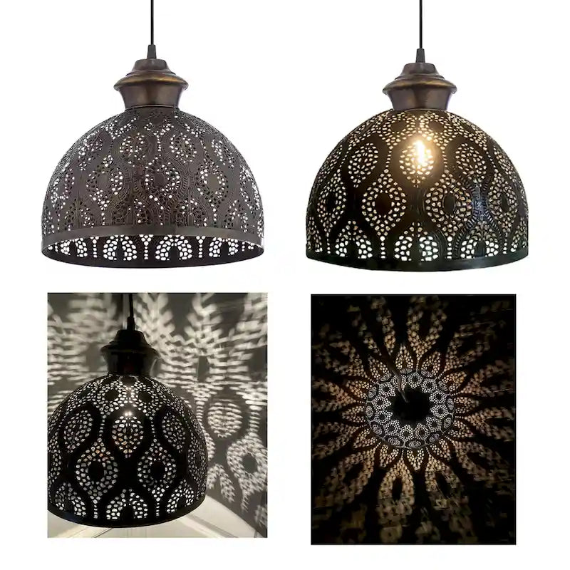 Suspension Sigrid River of Goods en métal bronze antique avec abat-jour en forme de bol - 11 x 11 x 11,25/70,25