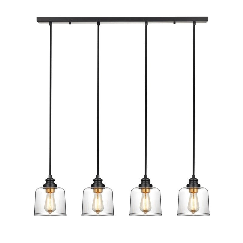 Suspension linéaire KAWOTI à 4 lumières pour îlot de cuisine avec abat-jour en verre