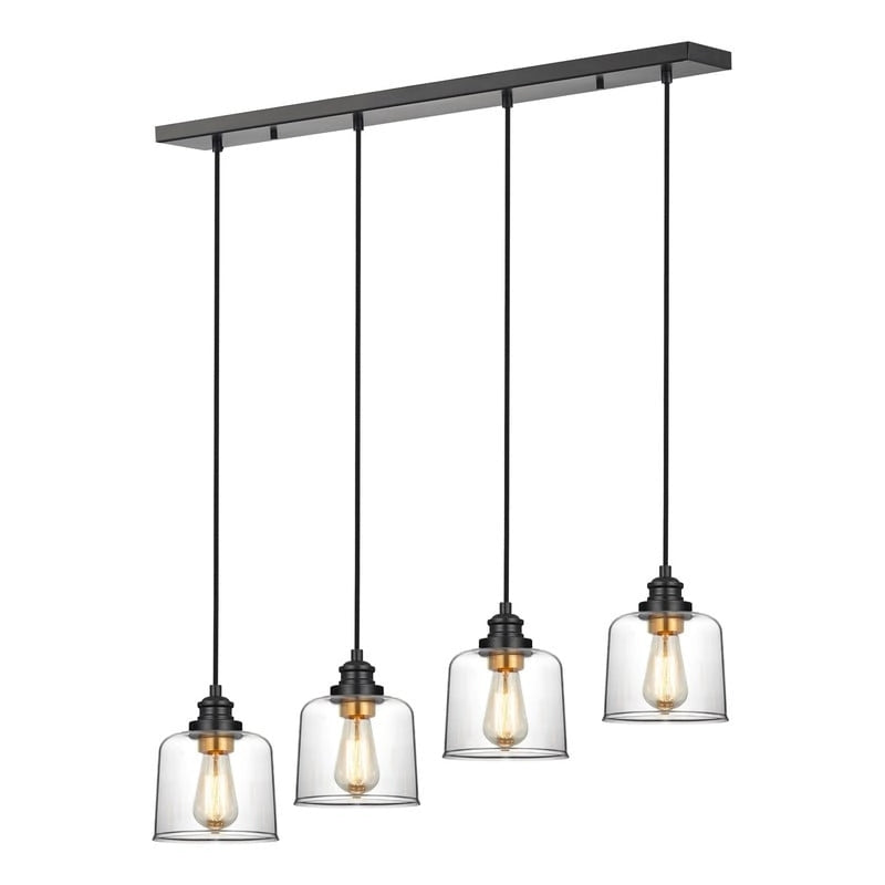 Suspension linéaire KAWOTI à 4 lumières pour îlot de cuisine avec abat-jour en verre