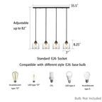 Suspension linéaire KAWOTI à 4 lumières pour îlot de cuisine avec abat-jour en verre