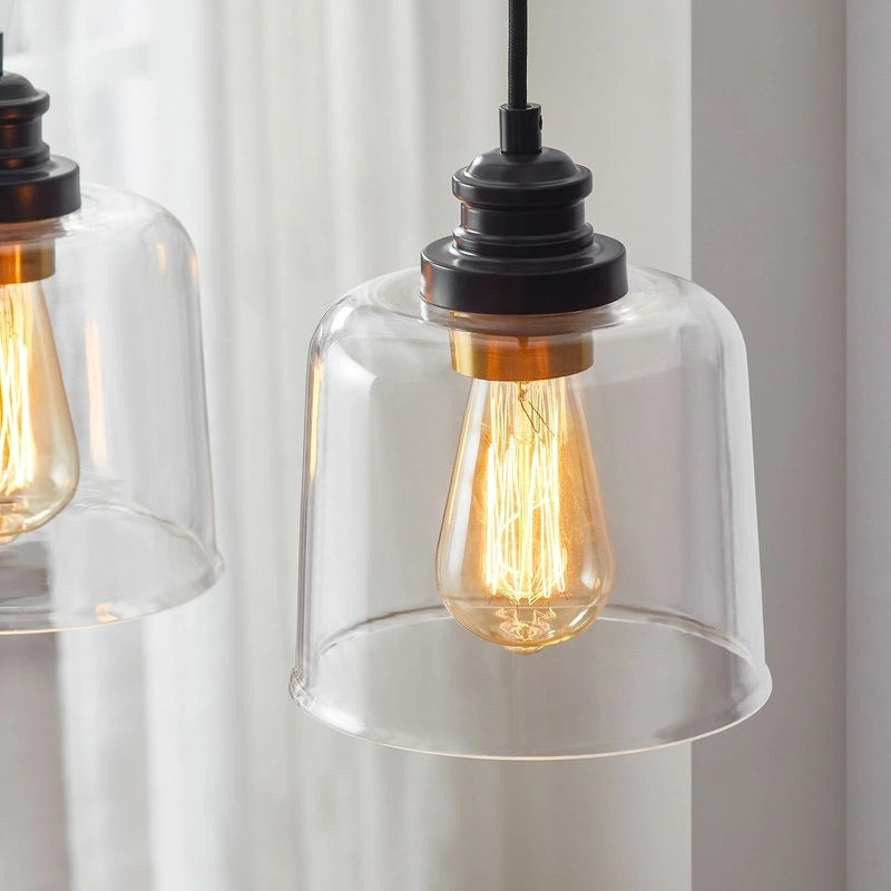 Suspension linéaire KAWOTI à 4 lumières pour îlot de cuisine avec abat-jour en verre