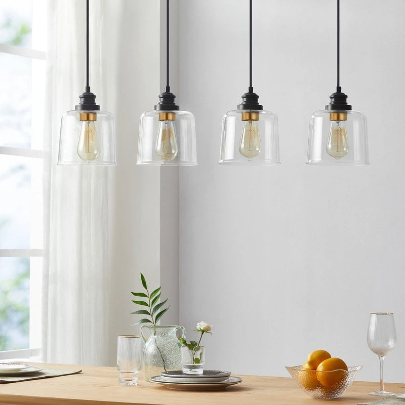 Suspension linéaire KAWOTI à 4 lumières pour îlot de cuisine avec abat-jour en verre