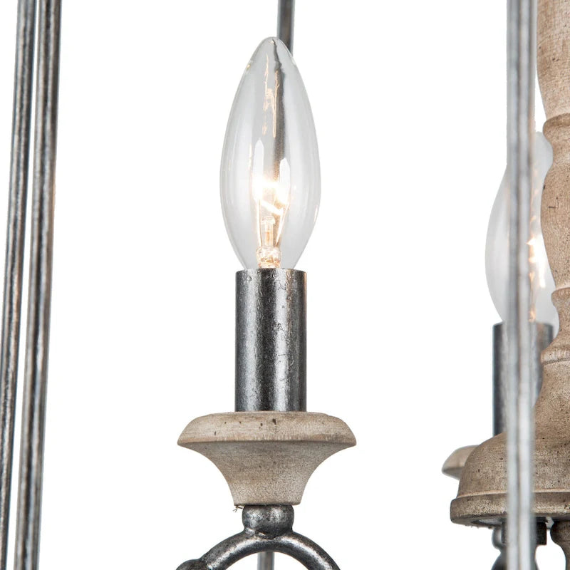 Lustre suspendu moderne de style ferme à 4 lumières en bois, style cage, pour salle à manger - D16 x H22,5