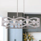 Lustre linéaire à 5 lumières Oaks Aura Farmhouse en bois style shabby chic, suspension rustique en bois pour îlot de cuisine