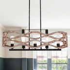 Oaks Aura Farmhouse 5-Light Linear Shabby Chic Wood Chandelier Rustic Wood Pendant Island Ceiling Light