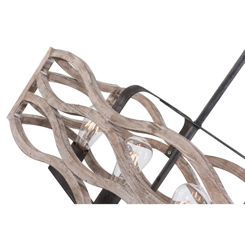 Lustre linéaire à 5 lumières Oaks Aura Farmhouse en bois style shabby chic, suspension rustique en bois pour îlot de cuisine