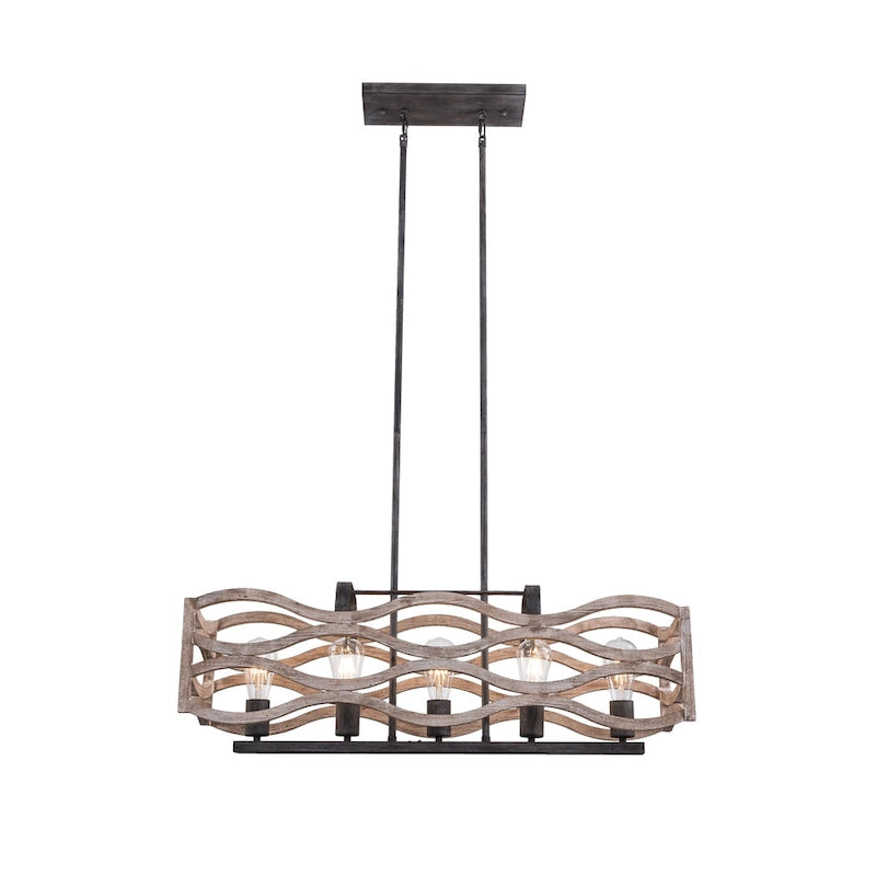 Lustre linéaire à 5 lumières Oaks Aura Farmhouse en bois style shabby chic, suspension rustique en bois pour îlot de cuisine