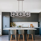 Lustre linéaire à 5 lumières Oaks Aura Farmhouse en bois style shabby chic, suspension rustique en bois pour îlot de cuisine