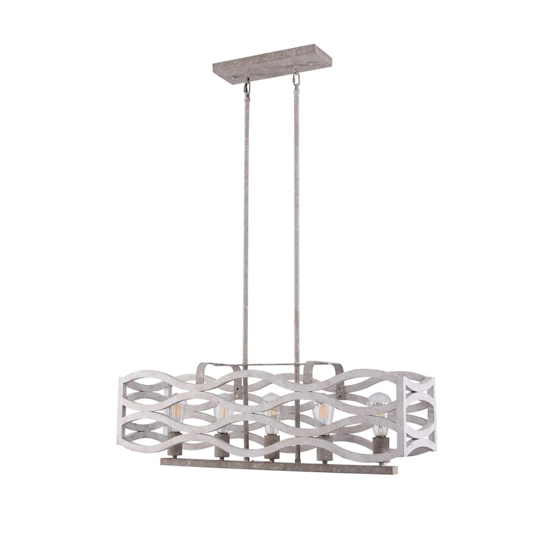 Lustre linéaire à 5 lumières Oaks Aura Farmhouse en bois style shabby chic, suspension rustique en bois pour îlot de cuisine