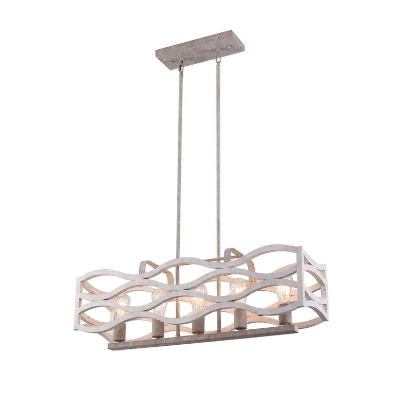 Lustre linéaire à 5 lumières Oaks Aura Farmhouse en bois style shabby chic, suspension rustique en bois pour îlot de cuisine