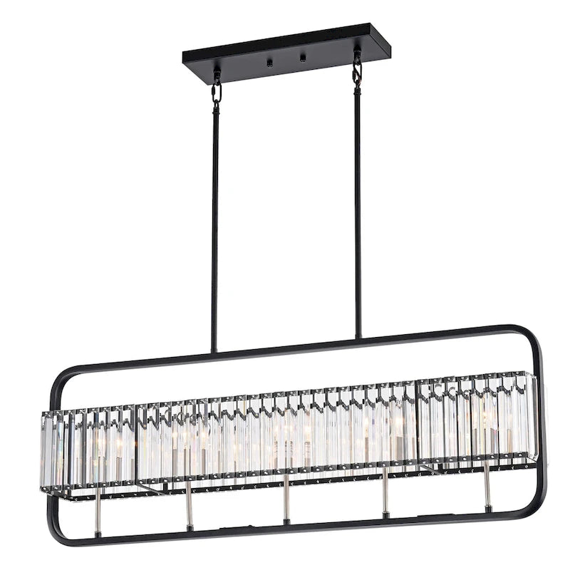 Luminaire linéaire îlot à 5 lumières noir mat et nickel brossé