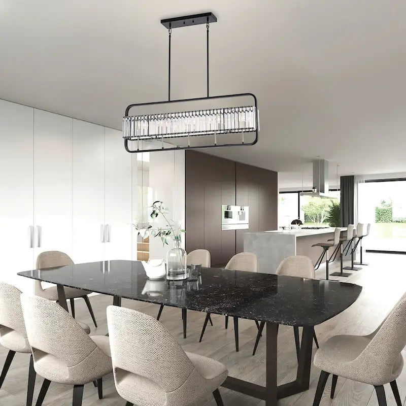 Luminaire linéaire îlot à 5 lumières noir mat et nickel brossé