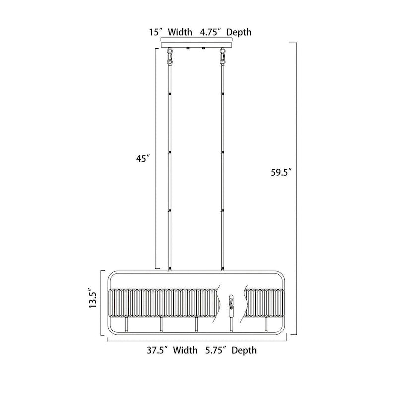 Luminaire linéaire îlot à 5 lumières noir mat et nickel brossé