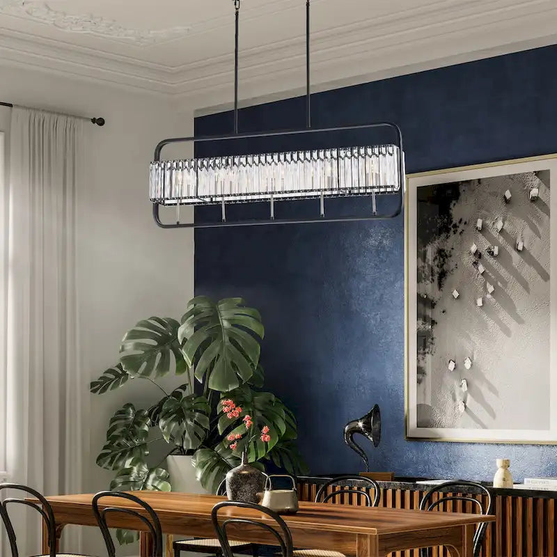 Luminaire linéaire îlot à 5 lumières noir mat et nickel brossé