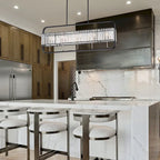 Luminaire linéaire îlot à 5 lumières noir mat et nickel brossé