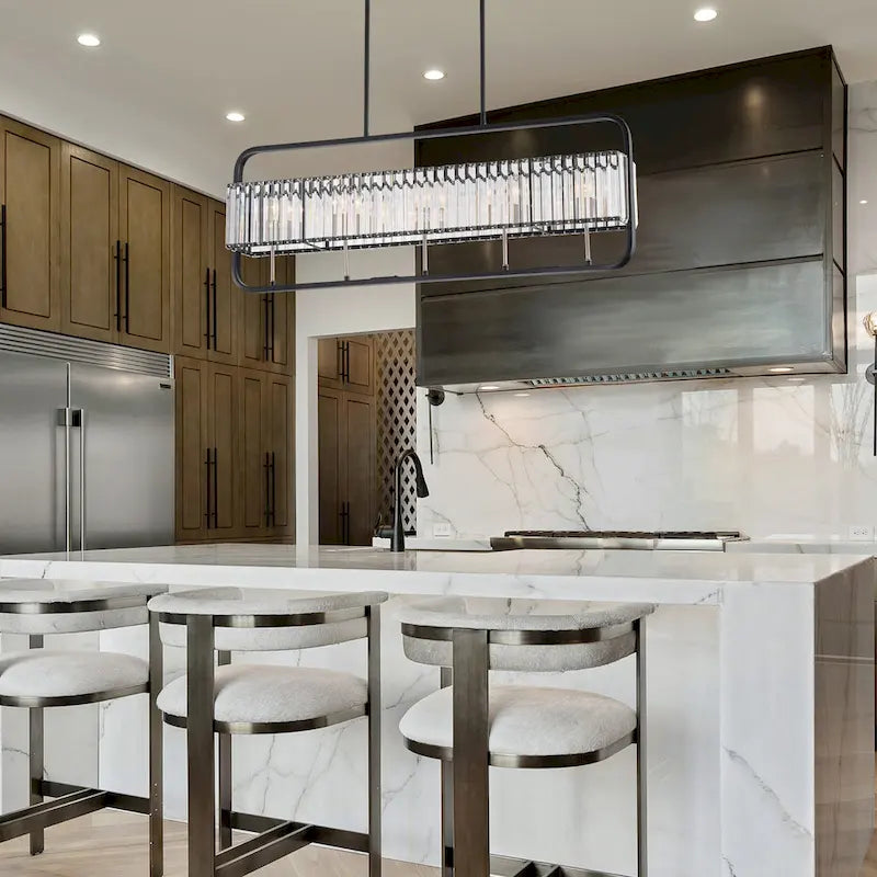 Luminaire linéaire îlot à 5 lumières noir mat et nickel brossé