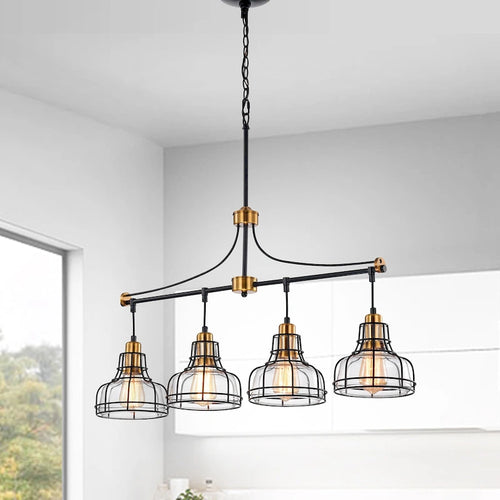 Black and Antique Gold 4-Light Linear Kitchen Island Lighting