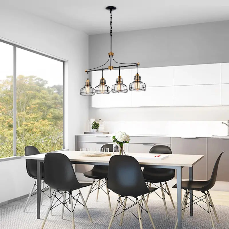 Luminaire linéaire à 4 lumières noir et or antique pour îlot de cuisine