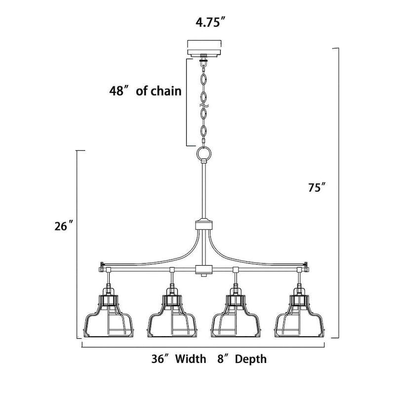 Luminaire linéaire à 4 lumières noir et or antique pour îlot de cuisine