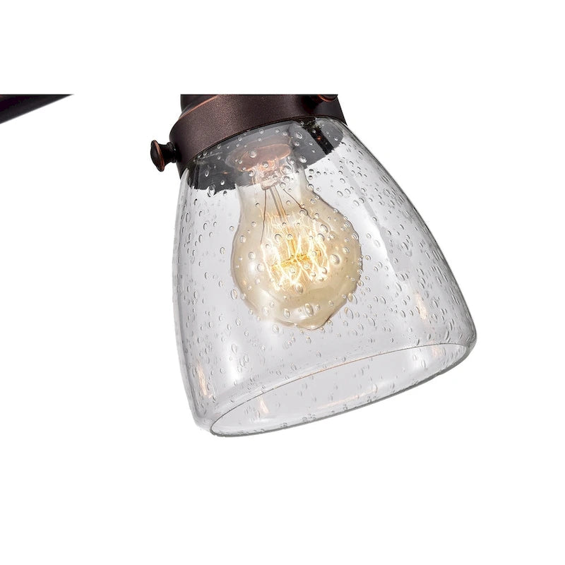 Luminaire linéaire à 4 lumières pour îlot central, finition bronze huilé, avec abat-jour en verre - Bronze huilé