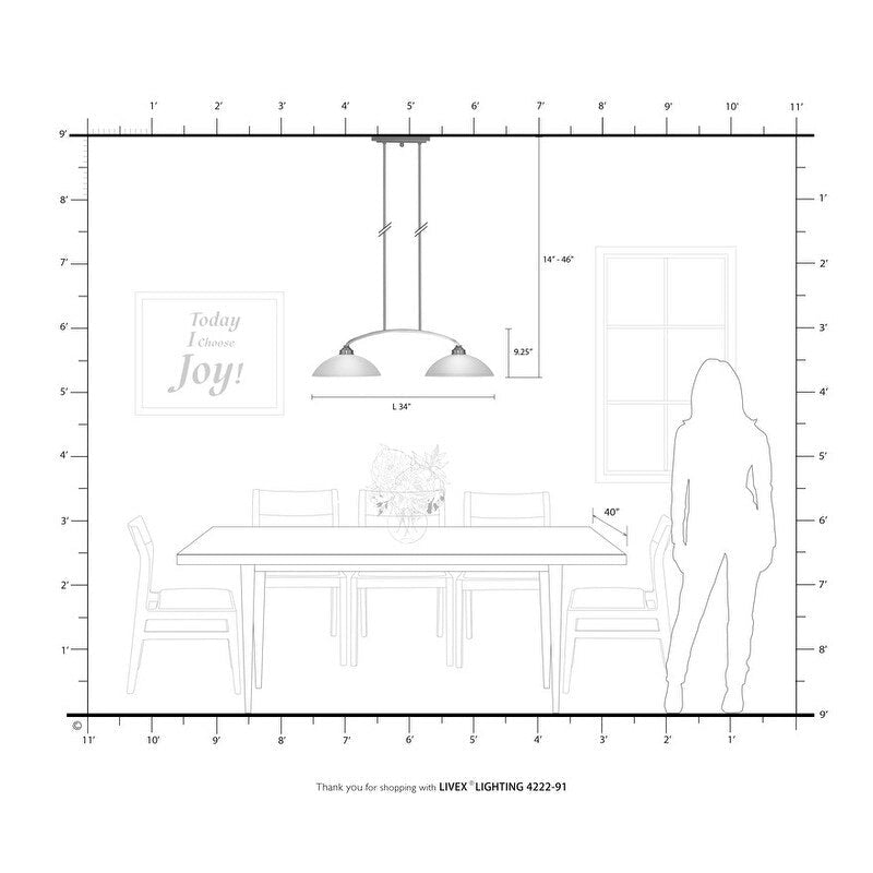 Lustre linéaire à 2 lumières Livex Lighting, 4222-91 - 34 po L x 13 po l x 16 po H réglable