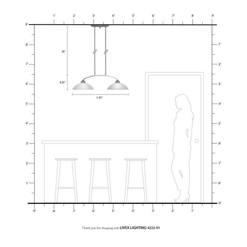 Lustre linéaire à 2 lumières Livex Lighting, 4222-91 - 34 po L x 13 po l x 16 po H réglable