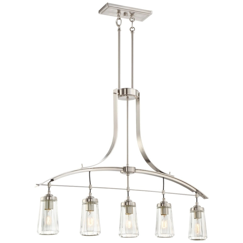 Lavery Poleis Brushed Nickel & Clear Glass 5 Light Island