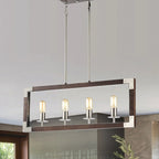 Brushed Nickel and Wood 4-Light Linear Island Lighting - Brushed Nickel and Wood