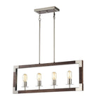 Luminaire linéaire à 4 lumières pour îlot central, en nickel brossé et bois - Nickel brossé et bois