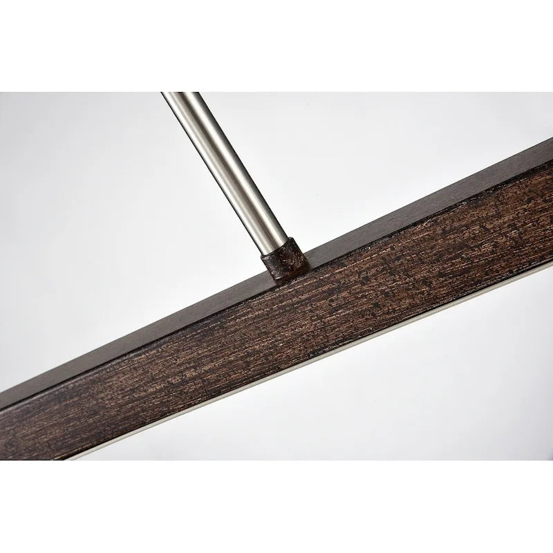 Luminaire linéaire à 4 lumières pour îlot central, en nickel brossé et bois - Nickel brossé et bois