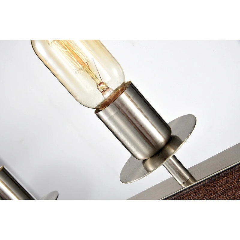Luminaire linéaire à 4 lumières pour îlot central, en nickel brossé et bois - Nickel brossé et bois