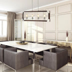 Luminaire linéaire à 4 lumières pour îlot central, en nickel brossé et bois - Nickel brossé et bois