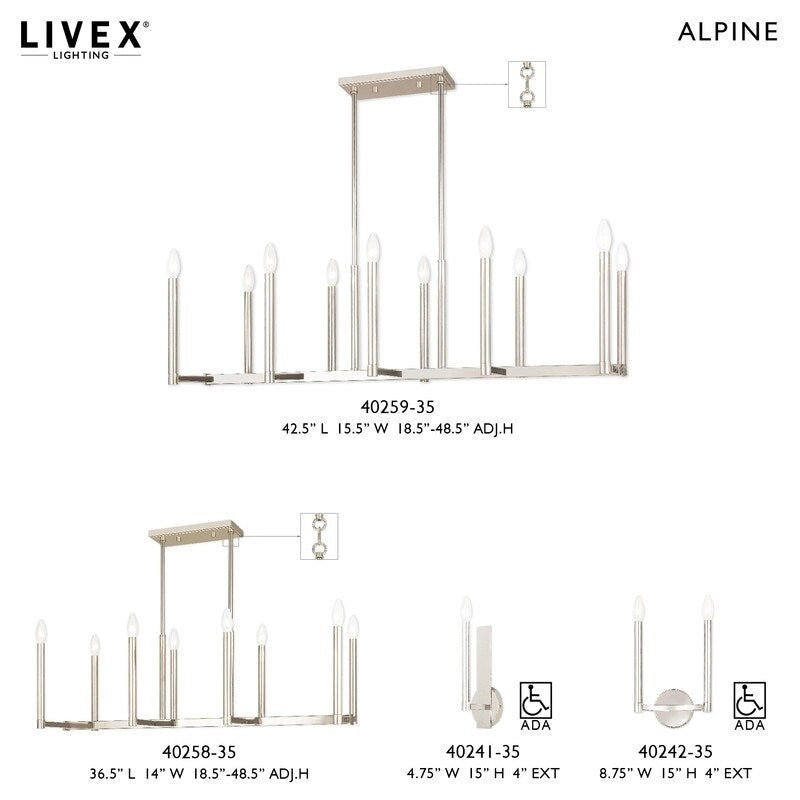 Lustre linéaire Livex Lighting à 10 lumières, 40259-35 - 42,5 cm L, 15,5 cm l, hauteur réglable de 18,5 à 48,5 cm