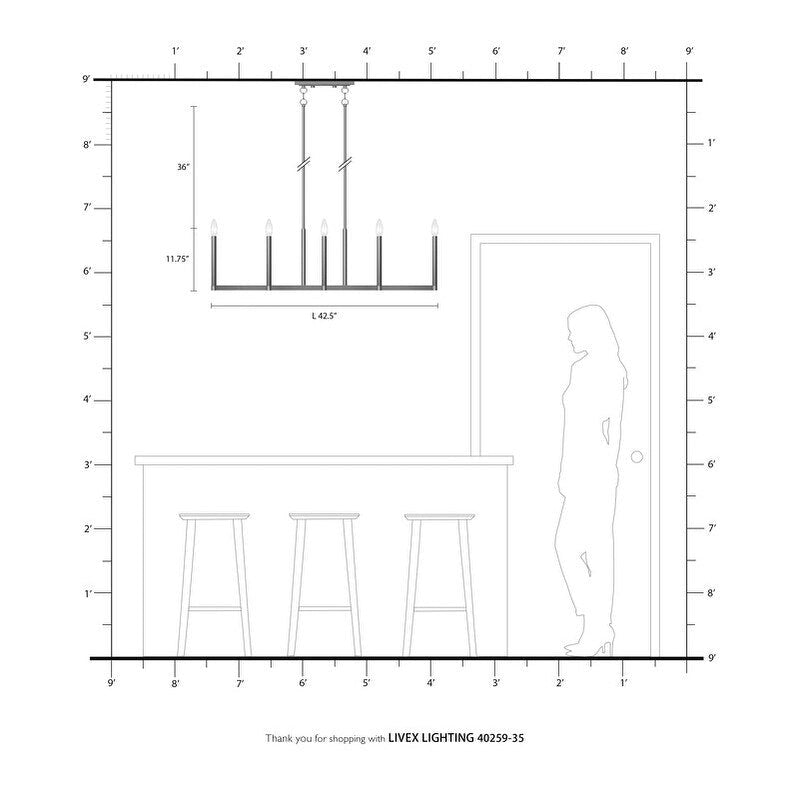 Lustre linéaire Livex Lighting à 10 lumières, 40259-35 - 42,5 cm L, 15,5 cm l, hauteur réglable de 18,5 à 48,5 cm