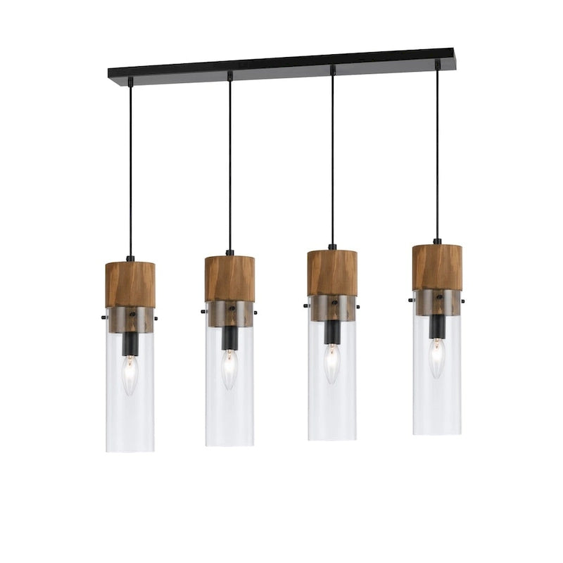 Spheroid Metal Wood Glass 4-light Island Fixture