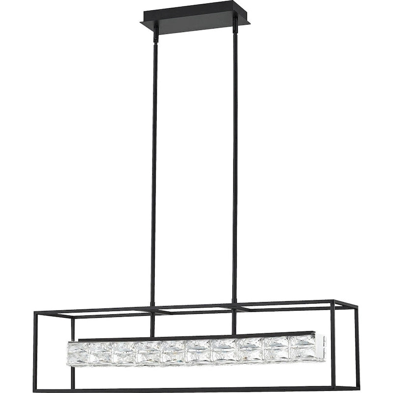 Lustre Quoizel Dazzle noir mat et cristal à LED pour îlot central