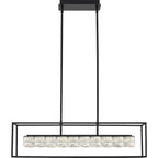 Lustre Quoizel Dazzle noir mat et cristal à LED pour îlot central