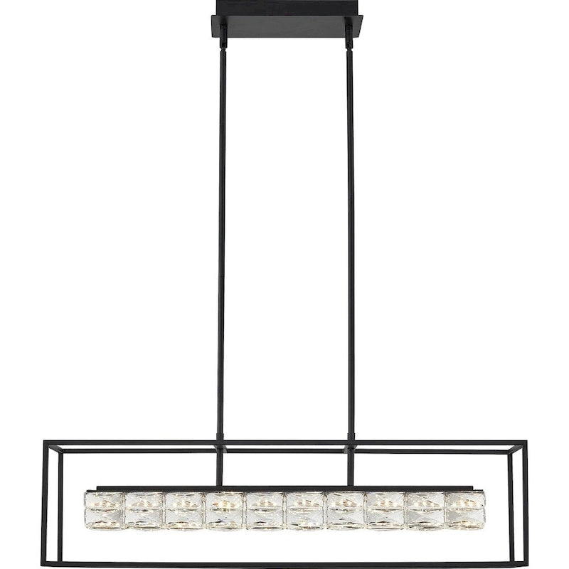 Lustre Quoizel Dazzle noir mat et cristal à LED pour îlot central