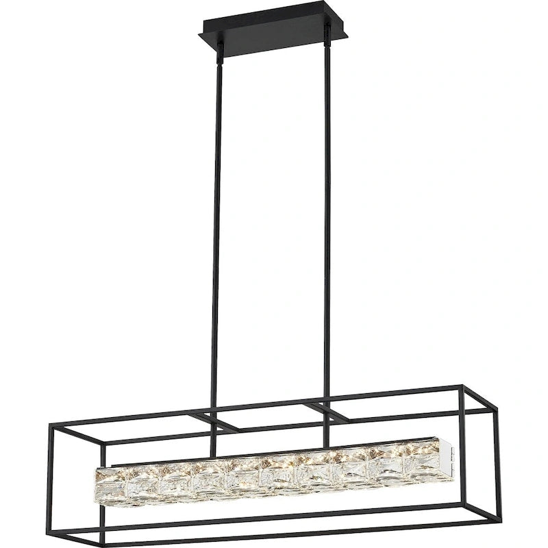 Lustre Quoizel Dazzle noir mat et cristal à LED pour îlot central
