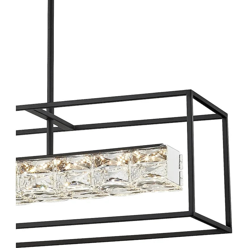 Lustre Quoizel Dazzle noir mat et cristal à LED pour îlot central