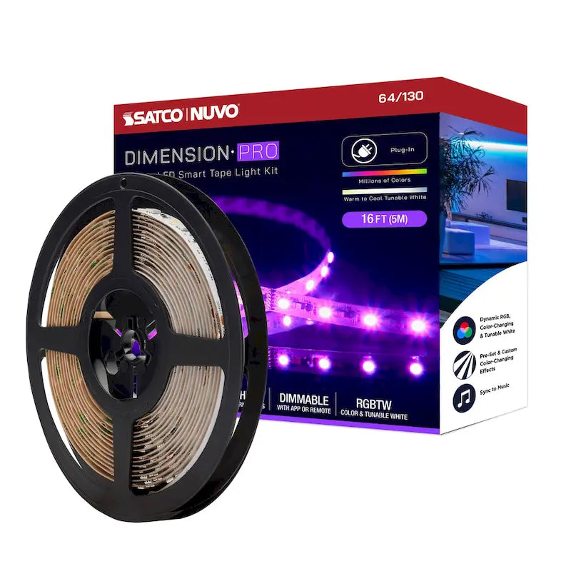 Dimension Pro Tape light strip 16 ft. Hi-Output RGB plus Tunable White Plug connection Starfish IOT Capable IR Remote Included