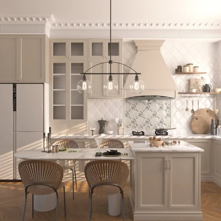 Suspension Acroma à 3 lumières de 35 pouces, style moderne noir, pour îlot de cuisine.