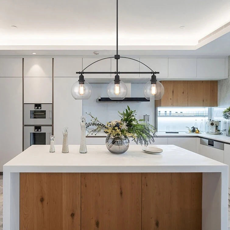 Suspension Acroma à 3 lumières de 35 pouces, style moderne noir, pour îlot de cuisine.