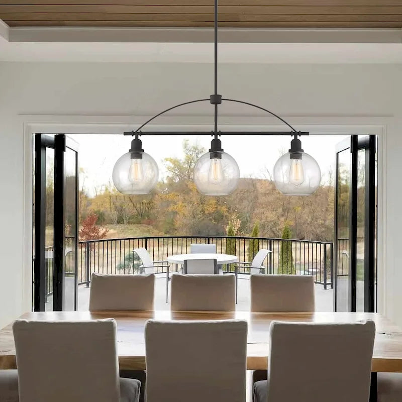 Suspension Acroma à 3 lumières de 35 pouces, style moderne noir, pour îlot de cuisine.